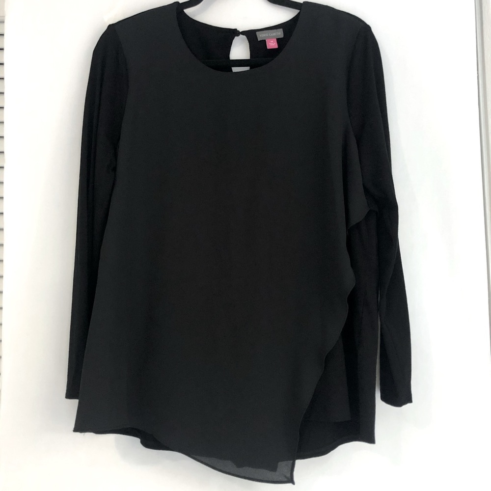 Vince Camuto Black Drape Satin Front Mixed Media Top Size M